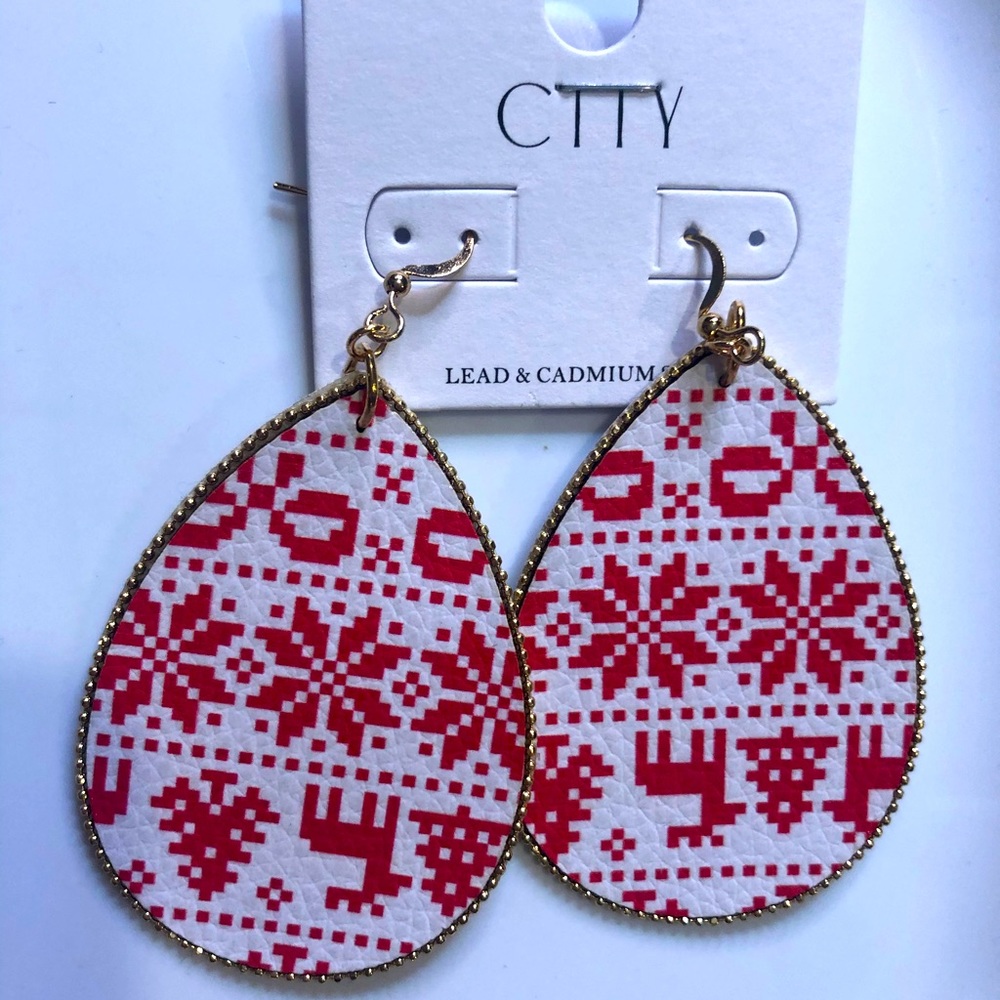 Red and white with gold lining earrings NWT